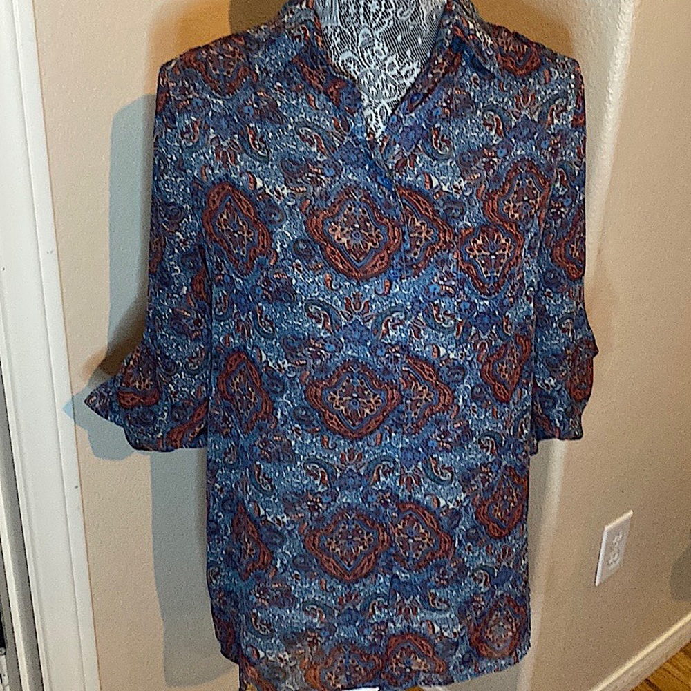 Band of Gypsies sheer paisley button down long sleeve blouse